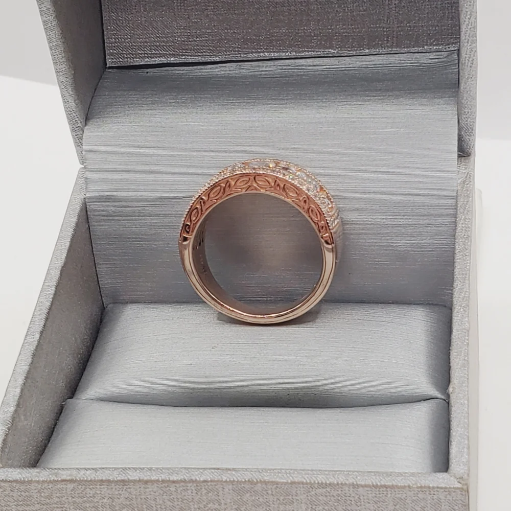 18k Rose Gold - 925 Sterling Silver Diamond Simulants Band Ring